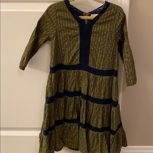 Pink chicken green dress with lace inserts